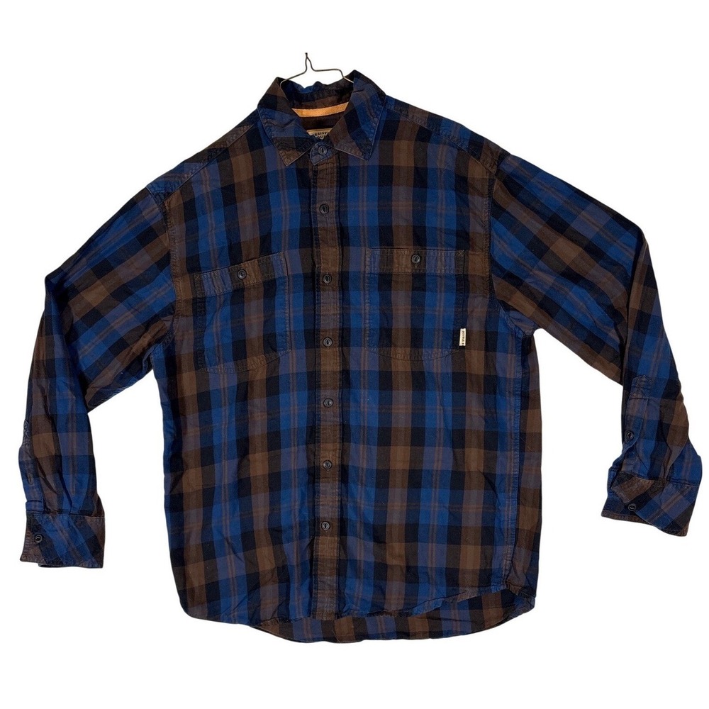 Resistol Double R Mens Flannel Button Down Shirt Blue Brown Buffalo Plaid Medium